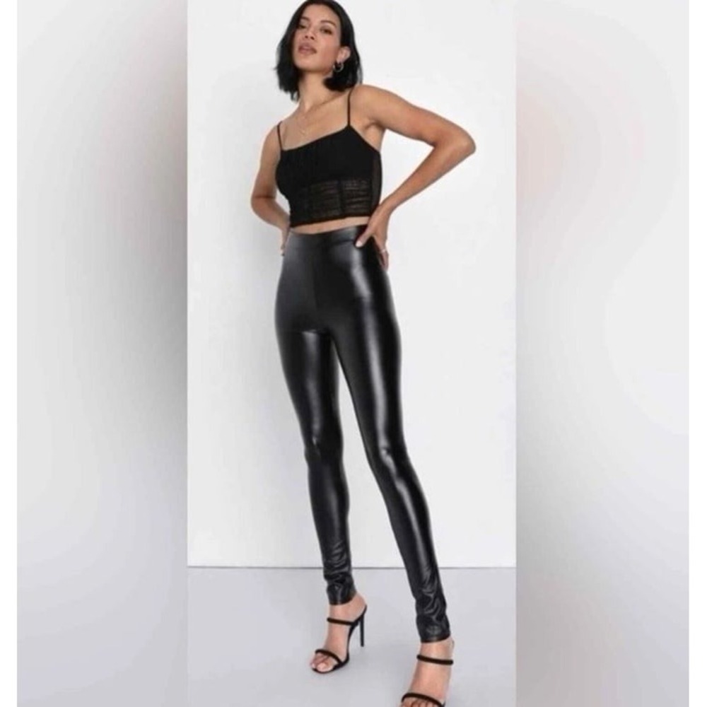 Lulus Faux Leather Leggings Black Women's Small High Rise Skinny Pants‎ EUC